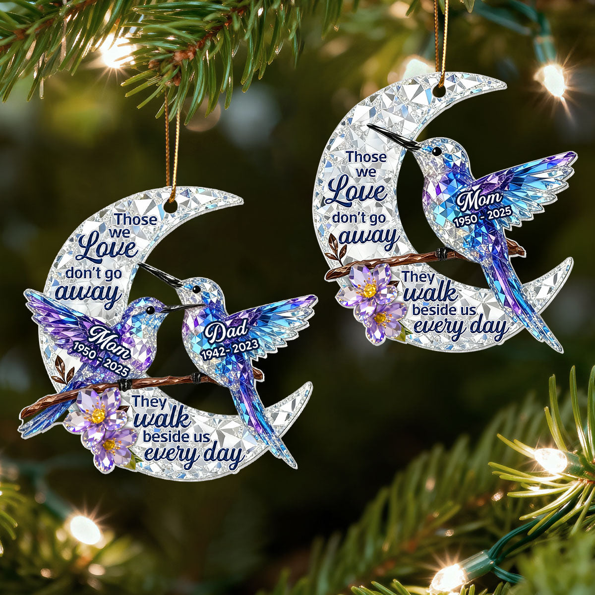 3D Effect Flat Christmas Hummingbird Moon Memorial - Personalized Acrylic Ornament - Remembrance Gift, Sympathy Gift