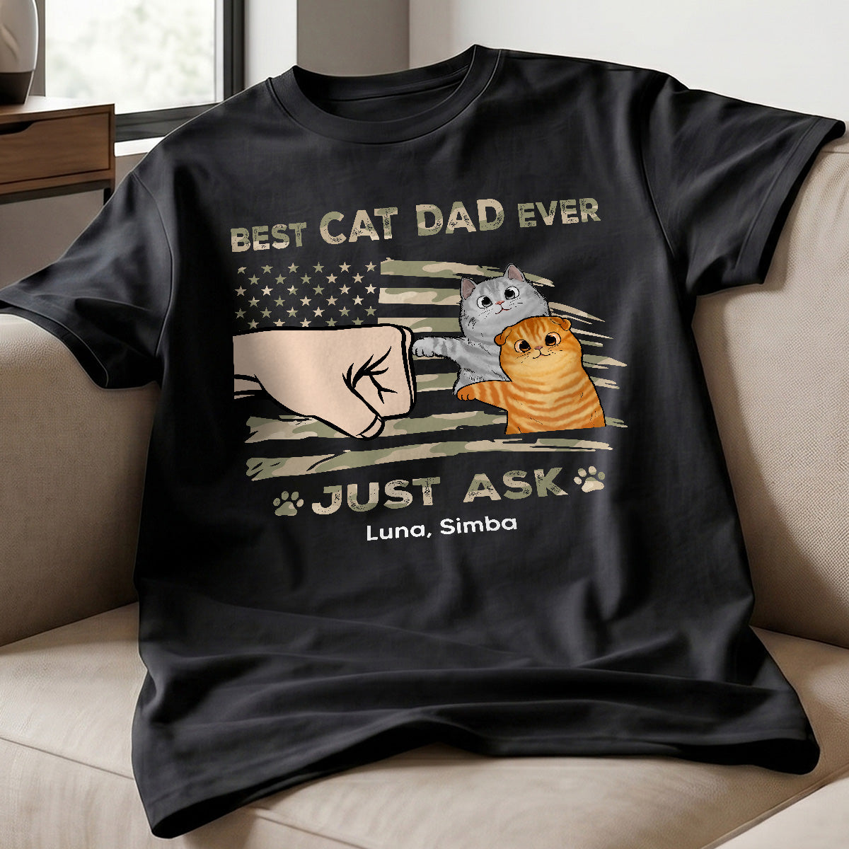 Best Cat Dad Ever Nation Flag - Personalized Shirt - Father's Day Gift For Cat Dad, Patriotic 4th Of July Gift, USA 250th Anniversary