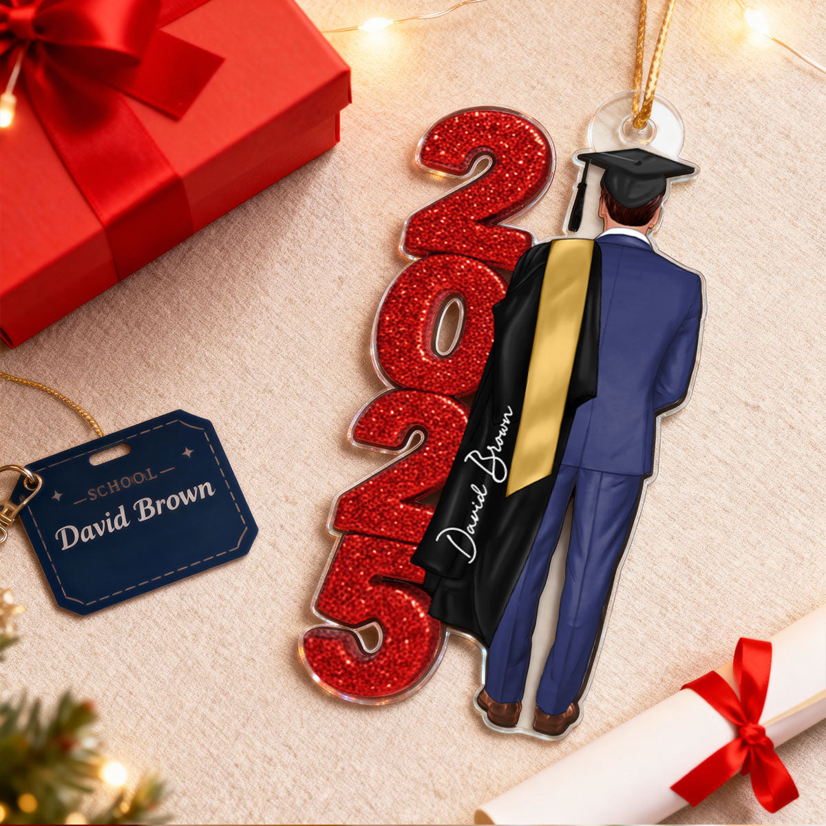 Class of 2025 2026 Senior Glitter Effect - Personalized Acrylic Ornament - Christmas Graduation Gift for Seniors