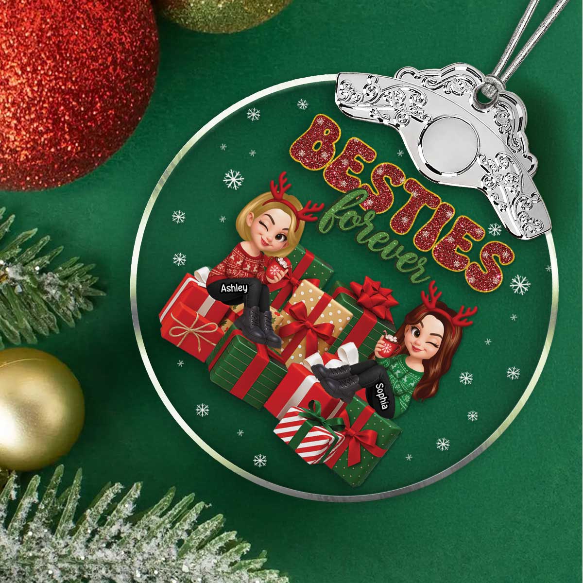 There's No Greater Gift Than Friendship Christmas - Personalized Glass Ornament With Silver Cap - Gift For Besties