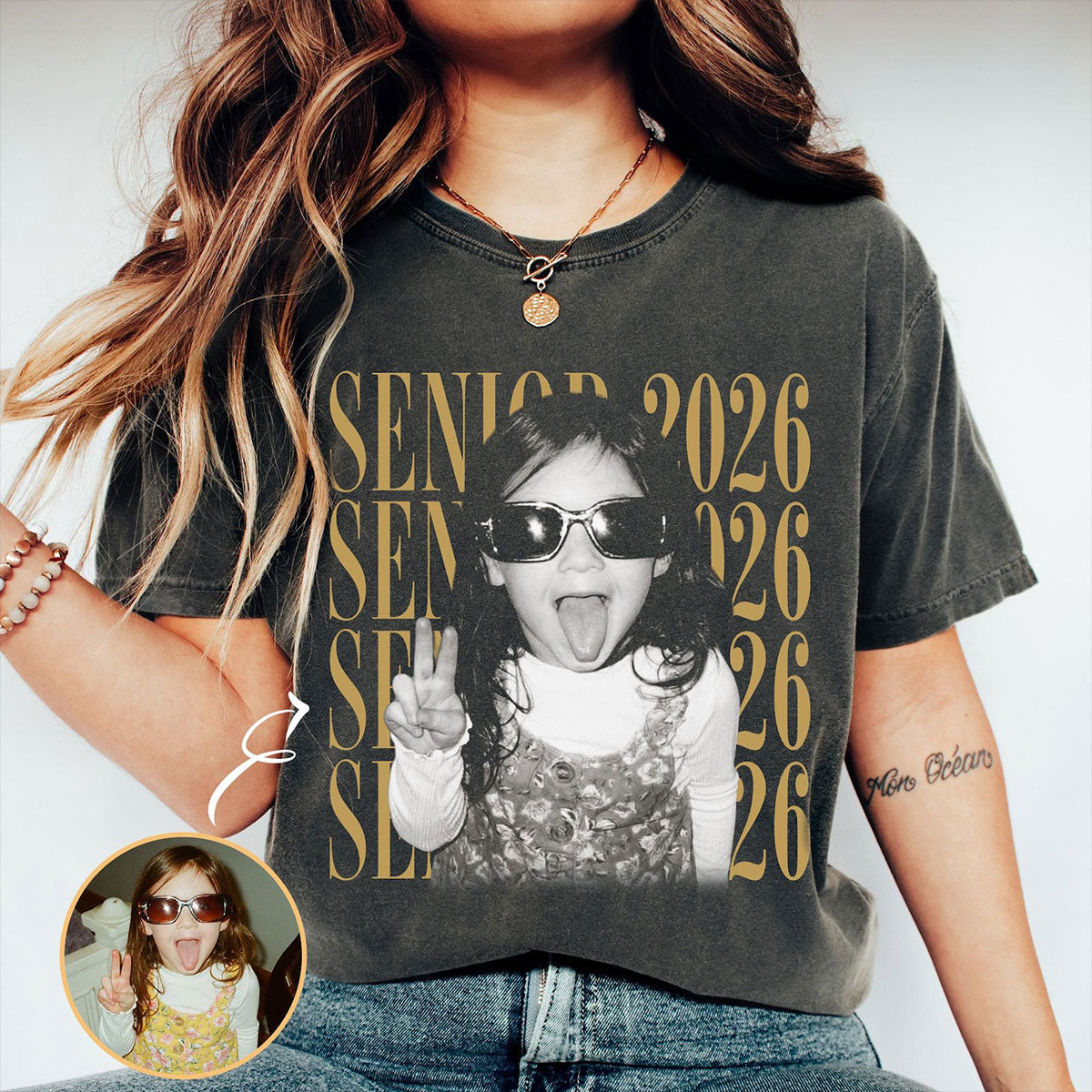 Retro Vintage Photo And Year Senior - Personalized Shirt - Custom Graduate Picture Shirt, Graduation Gift, Family Matching Shirt Graduation Party Celebration