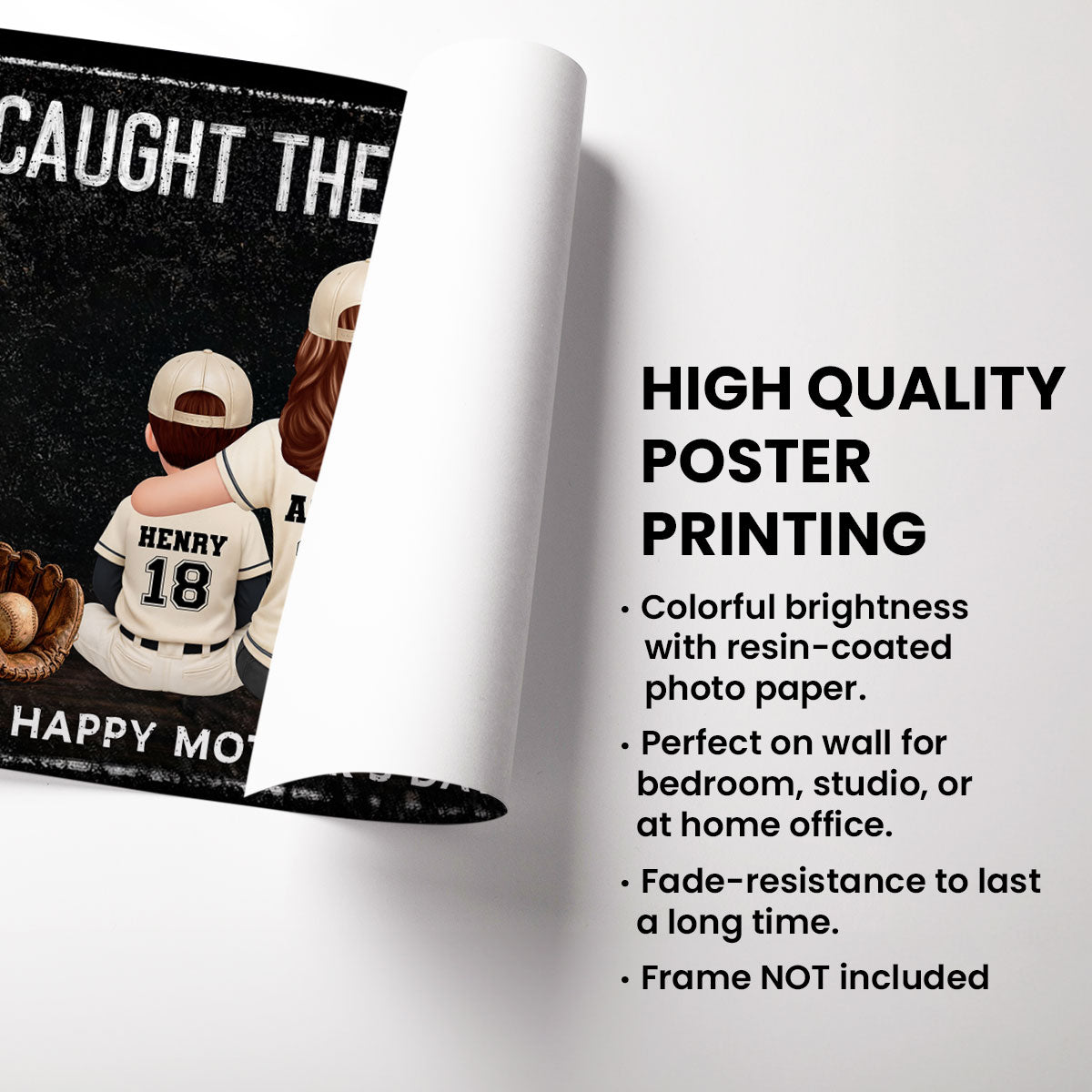 We Caught The Best Mom, Baseball Mom And Kids - Personalized Poster - Heartfelt Mother's Day Gift for Mom, Wife