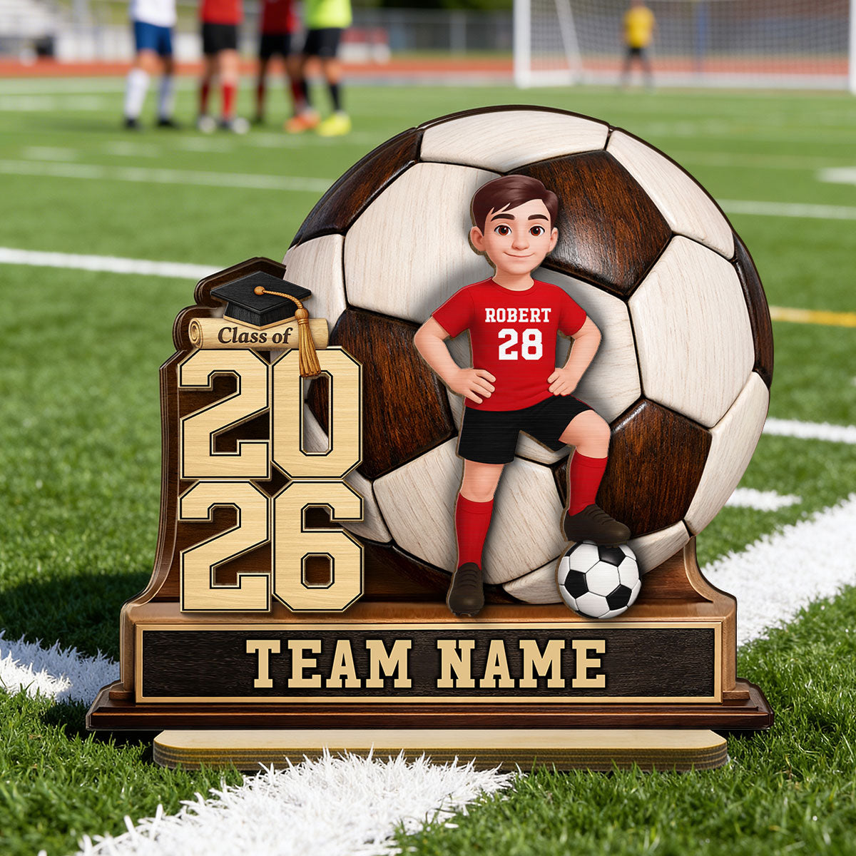 Soccer Senior Keepsake 2D Flat - Personalized 2-Layered Wooden Plaque - Graduation Gift For Son, Daughter