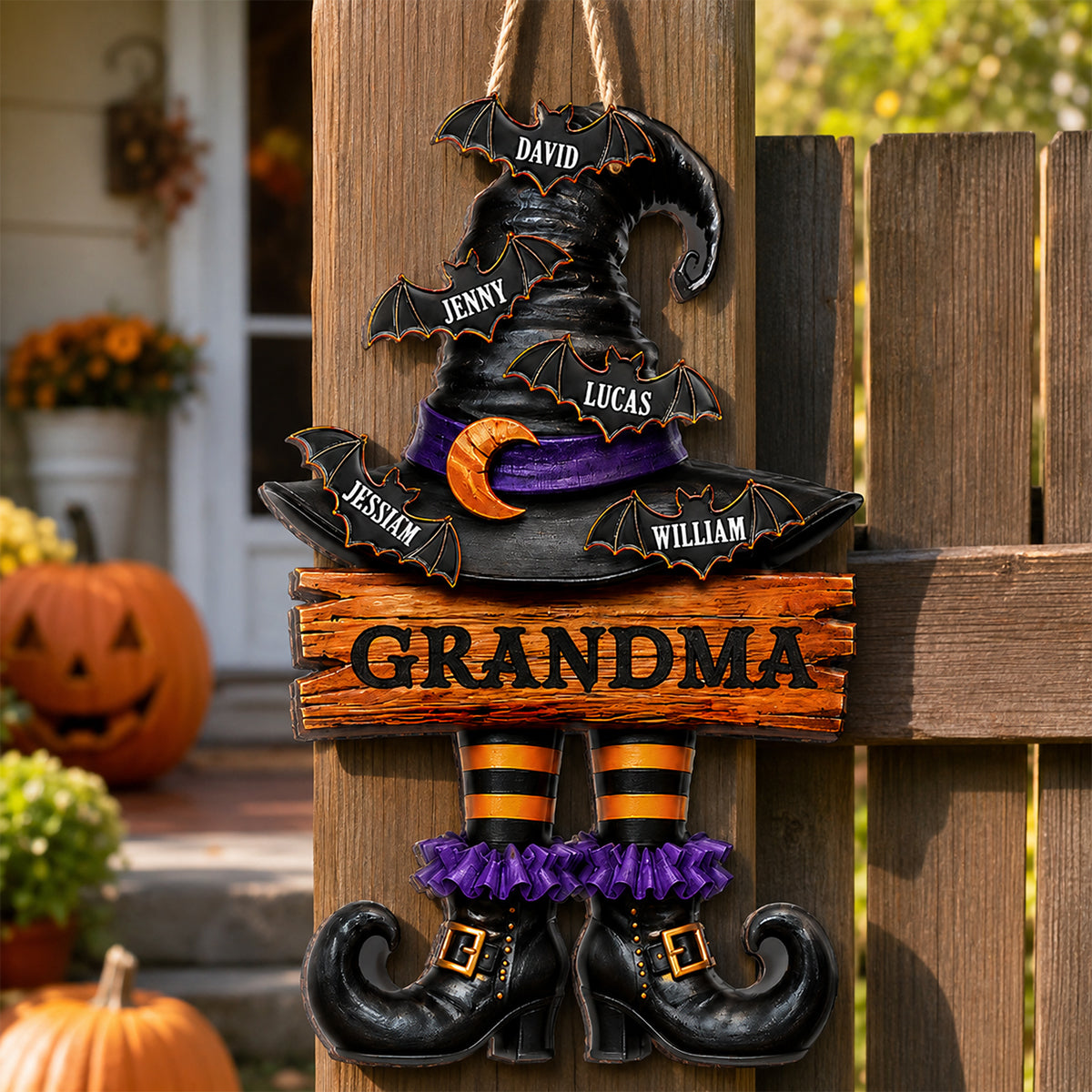 Grandma Witch Hat - Personalized Wooden Door Sign - Halloween Decor for Grandma