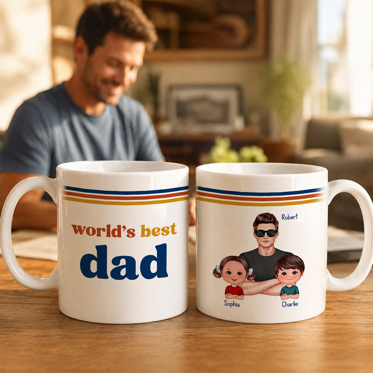 World's Best Dad Grandpa Retro 70s Style - Personalized Mug - Father's Day Gift For Husband, Dad, Grandpa