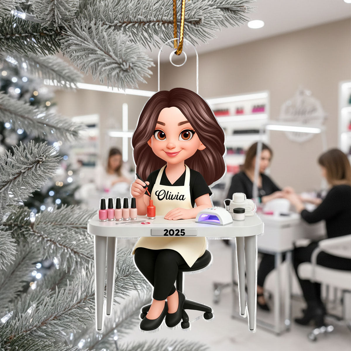 3D Effect Christmas Nail Technician - Personalized Acrylic Ornament - Gift For Nail Technician, Nails Decor, Beauty Salon, Woman, Girl