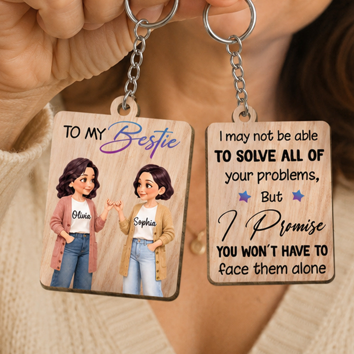 To My Bestie Pinky Promise Besties - Personalized Wooden Keychain - Friendship Gift, Birthday Gift For Best Friends
