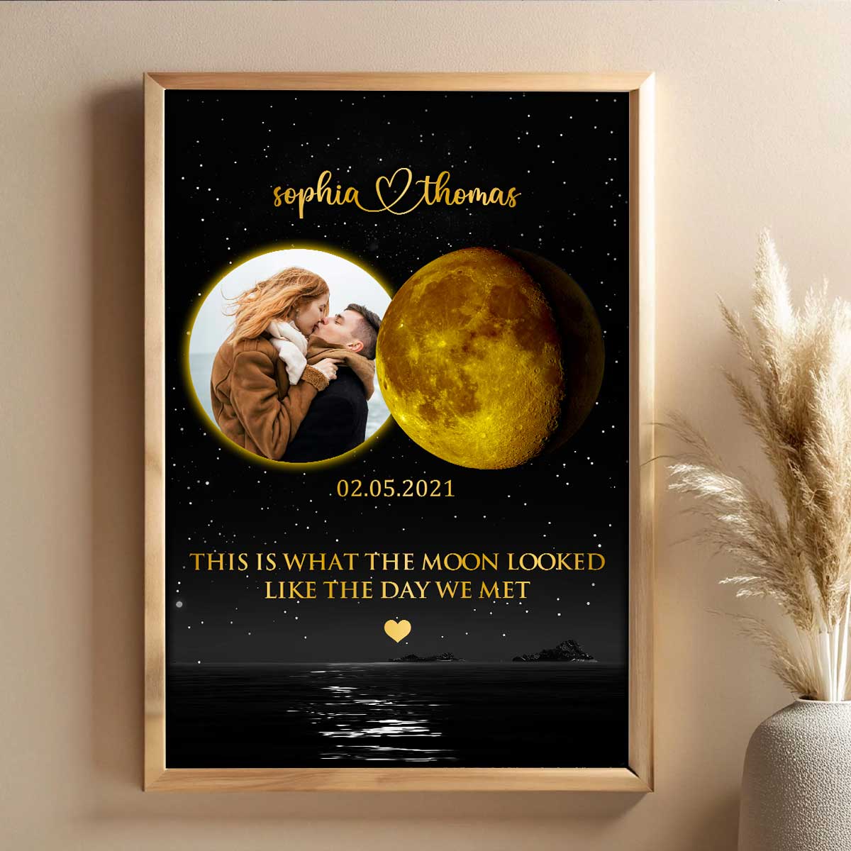 Couple Upload Photo Custom Moon Phases The Day We Met Personalized Poster , Heartfelt Gift For Couple, For Him, For Her, Boyfriend, Girlfriend, Husband, Wife