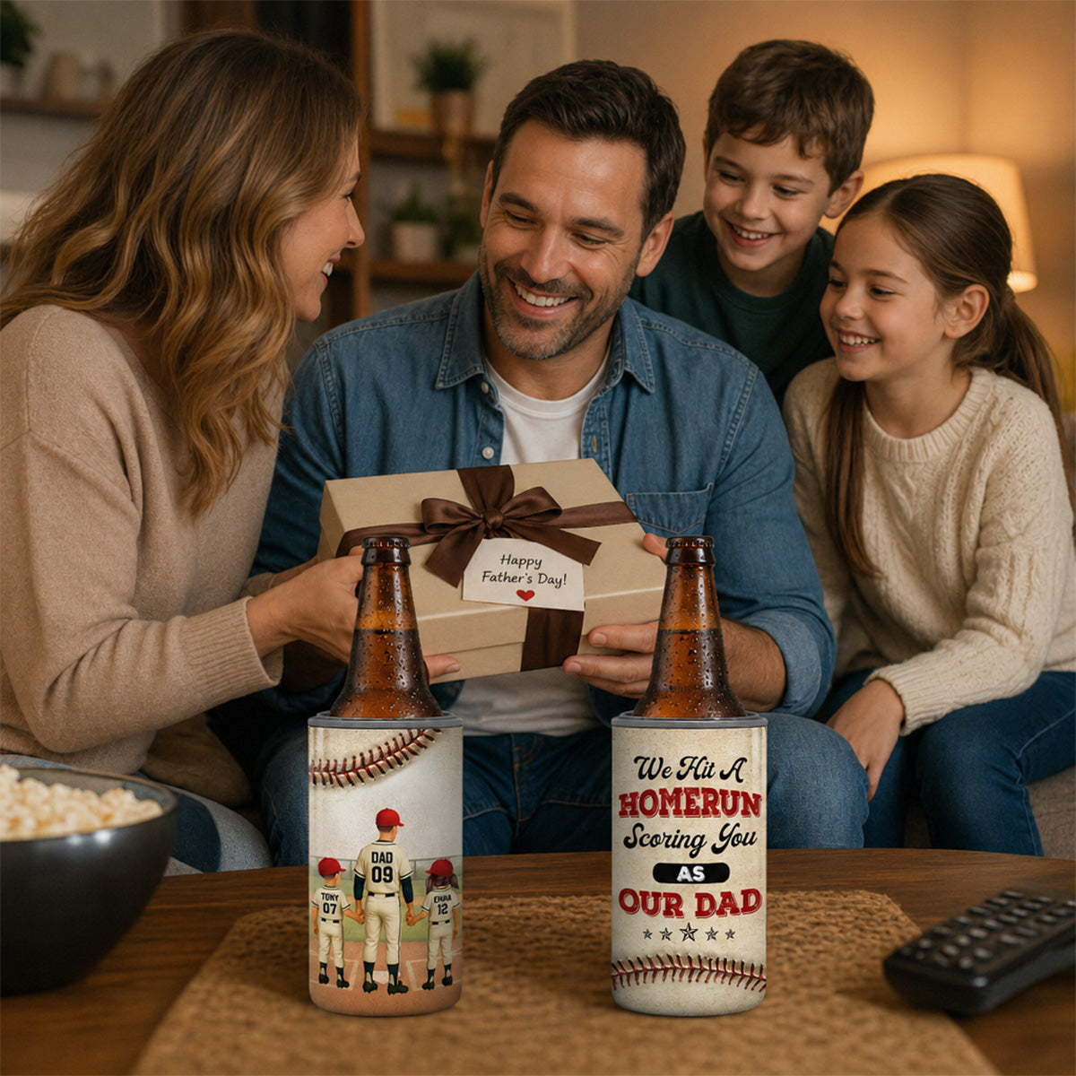 We Caught The Best Dad Baseball Dad & Kids - Personalized Can Cooler - Father's Day Gift For Dad, Husband