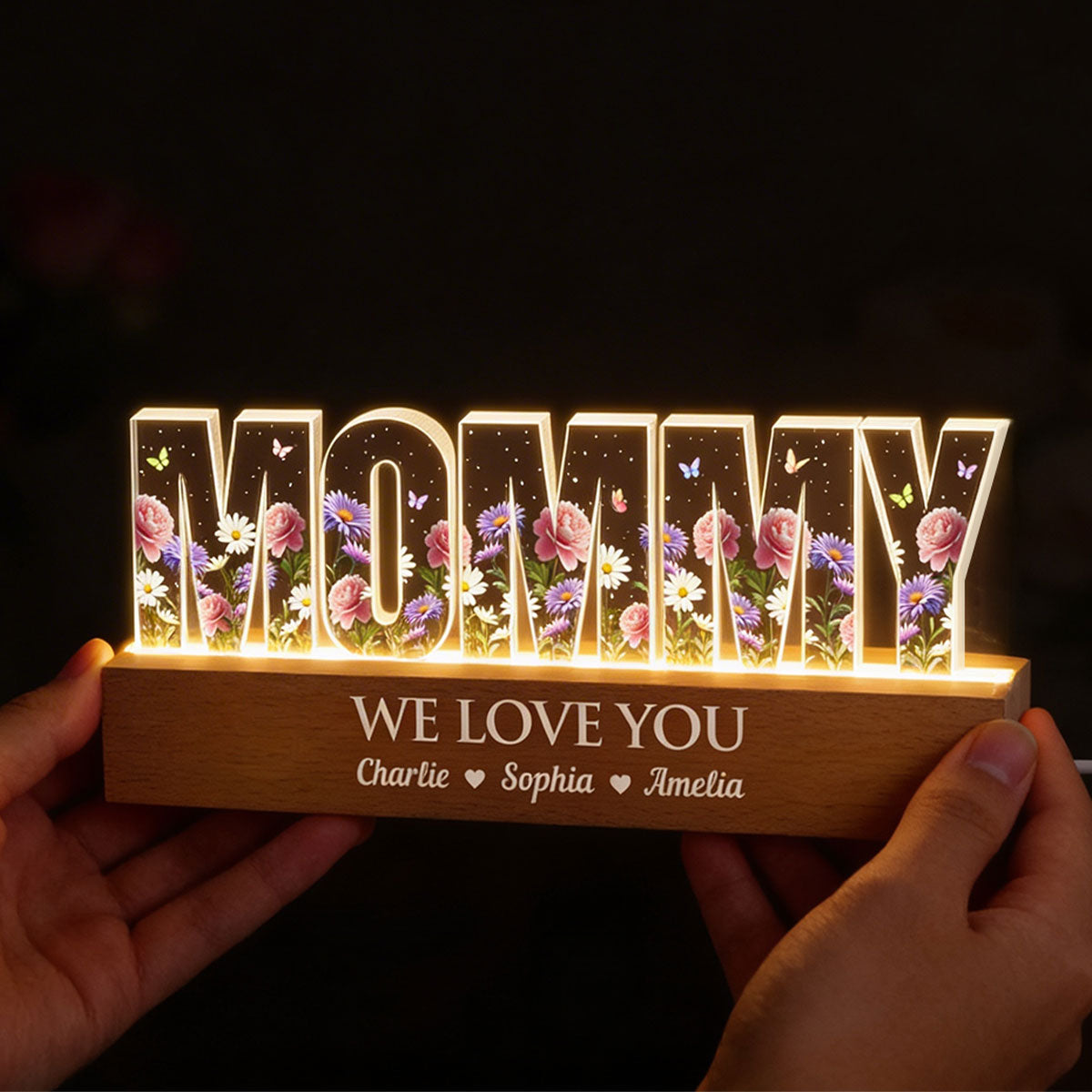 Custom Birth Month Flower Printed - Personalized Acrylic Block LED Night Light - Sentimental Mother's Day Gift for Mom, Grandma