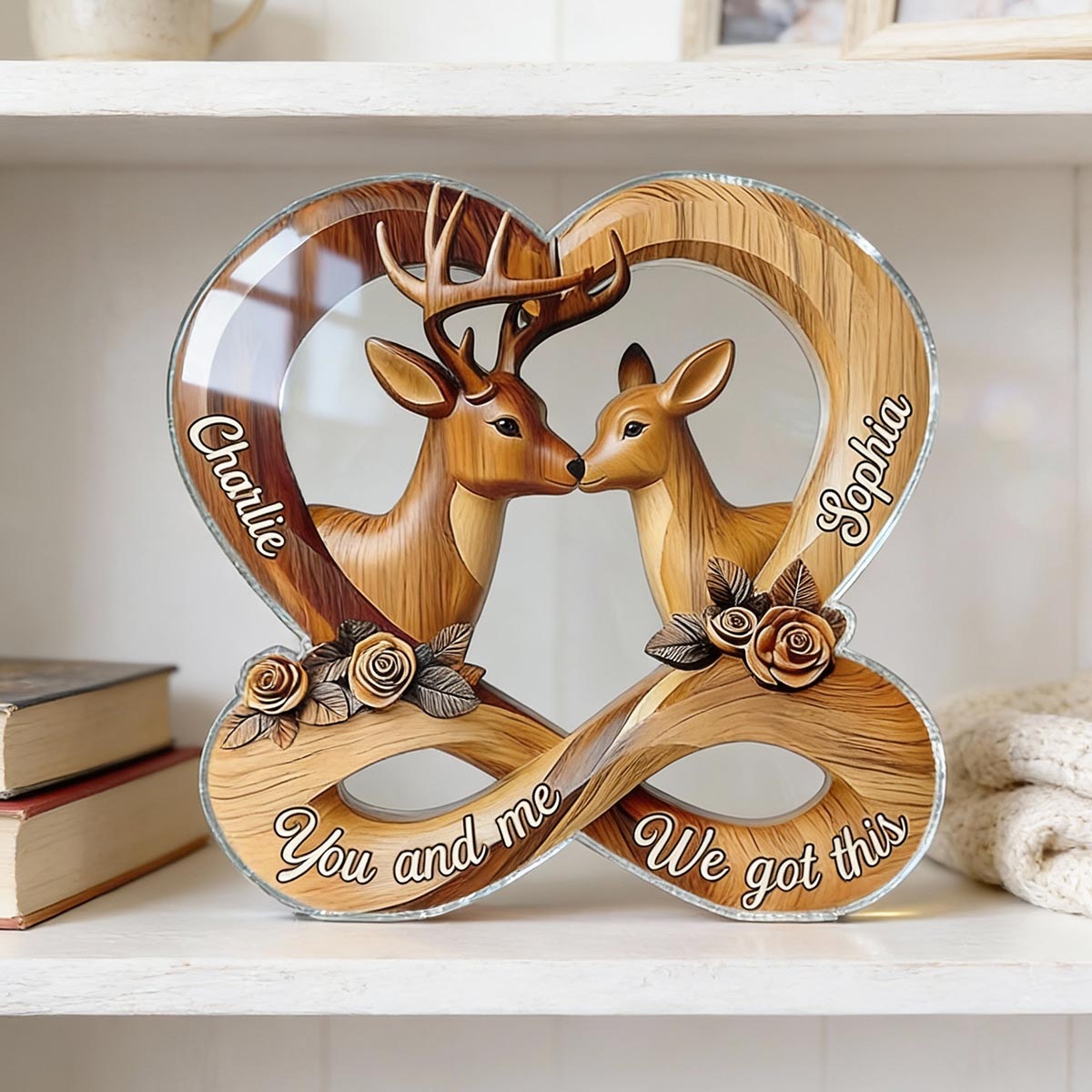 3D Effect Deer Couple Eternal Love - Personalized Acrylic Block Plaque - Gift For Him, Gift For Her