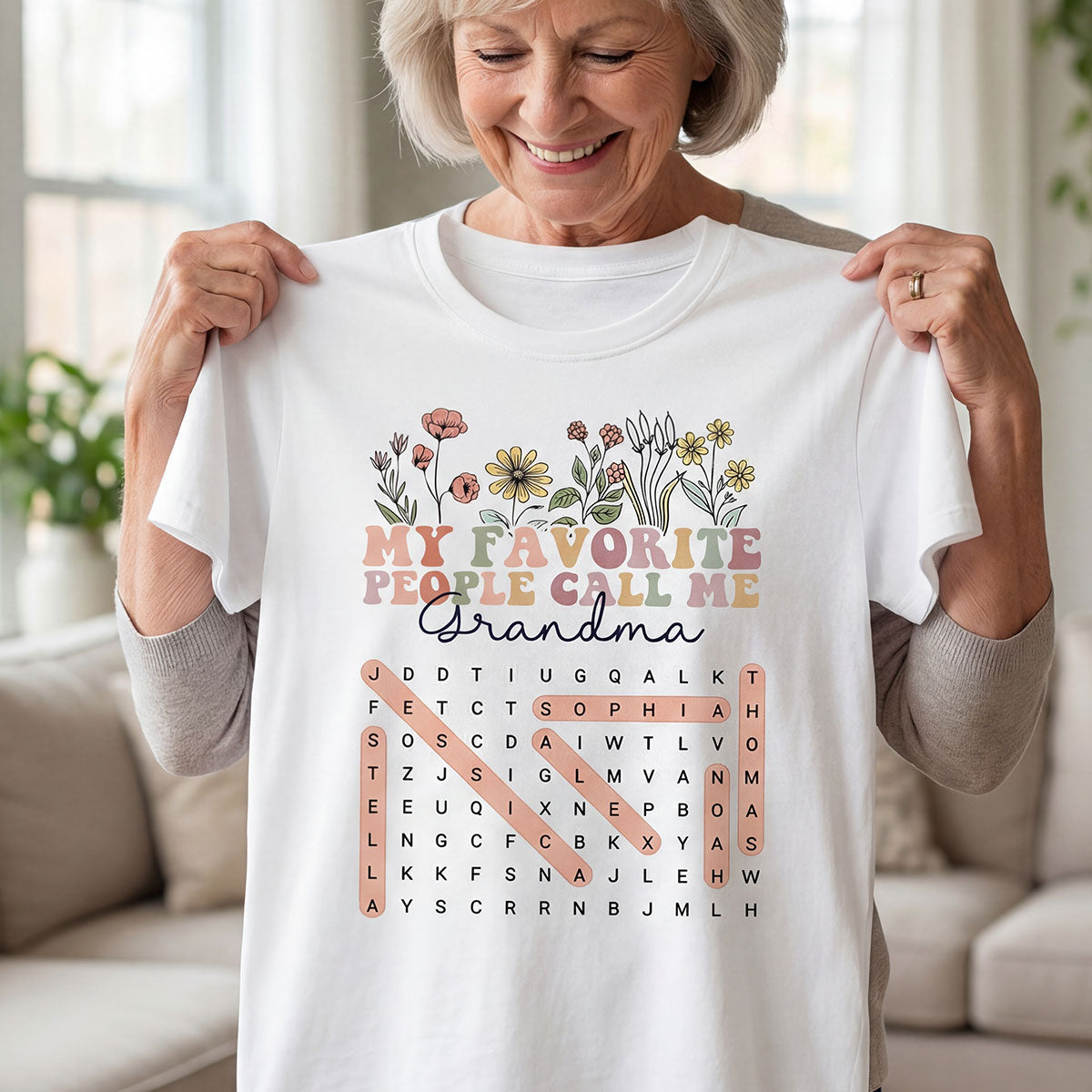 My Favorite People Call Me Grandma Floral Word Search Puzzle - Personalized Shirt - Mother's Day Gift For Grandma Mom