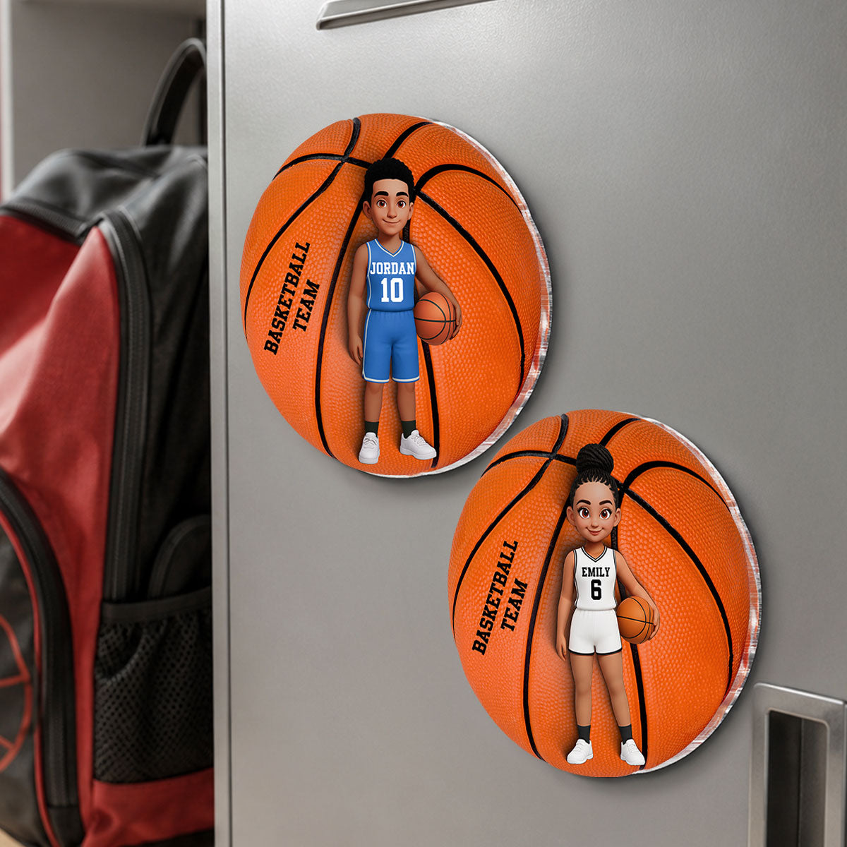 Basketball Boy & Girl - Personalized Acrylic Locker Magnet - Back To School Gift For Daughters, Sons, Grandkids, Teenagers, Teen Girl, Teen Boy
