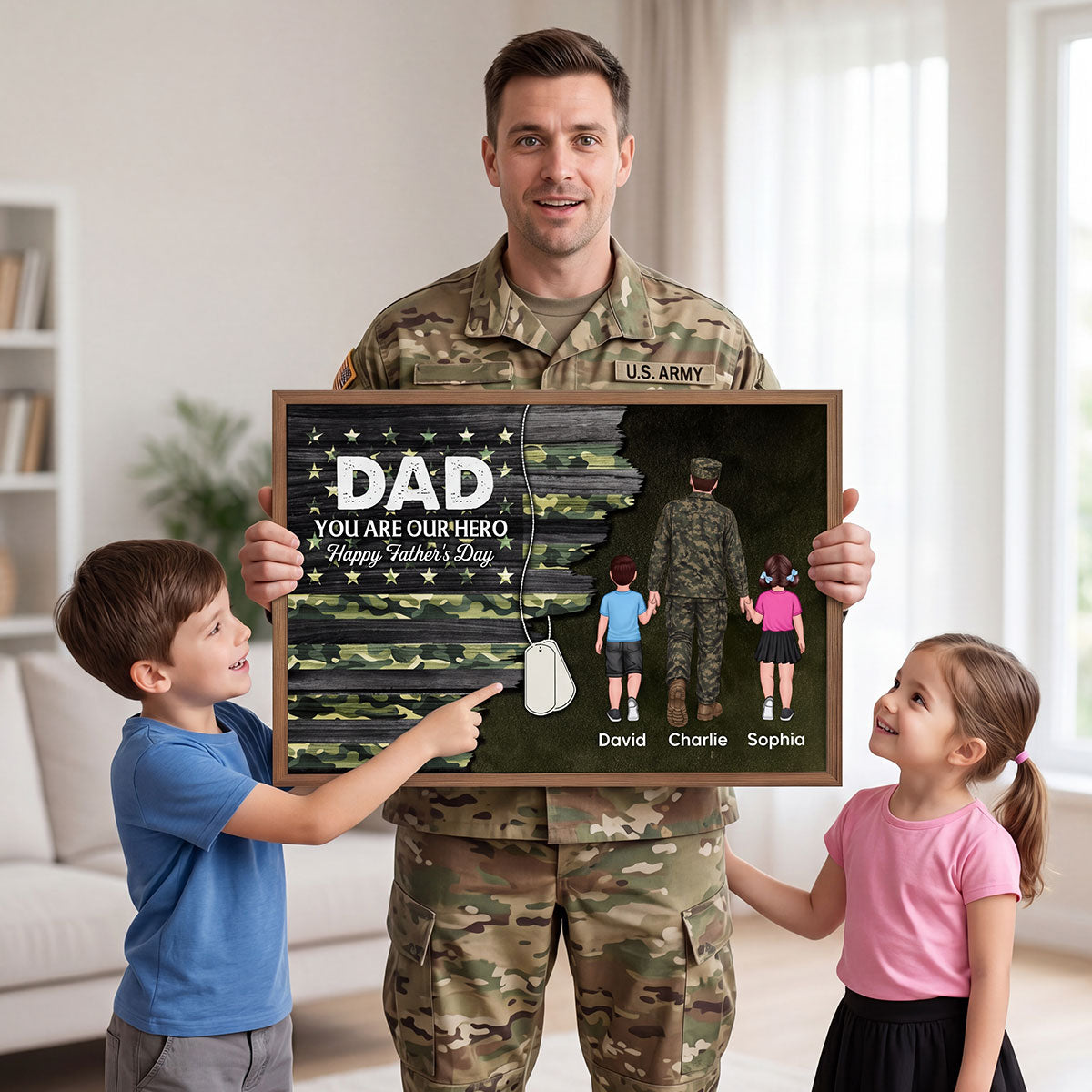 Army Millitary Half Camouflage Flag Dad - Personalized Poster - Father's Day Gift For Dad