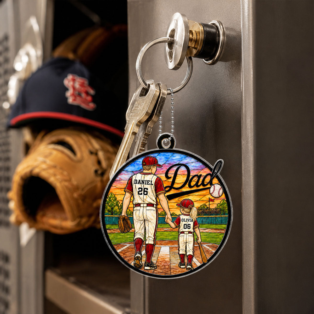 Baseball Dad & Kids 2D Flat - Personalized Acrylic Car Ornament - Father's Day Gift For Baseball Dad