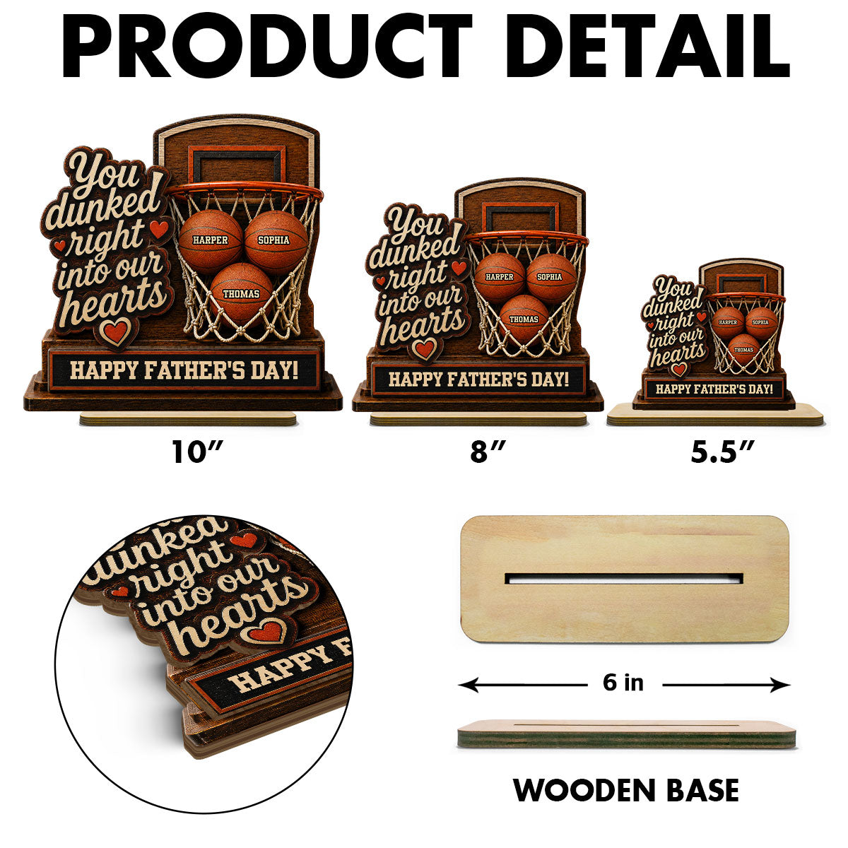 You Dunked Right Into Our Hearts Custom Name 2D Flat - Personalized 2-Layered Wooden Plaque -  Gift For Basketball Dad