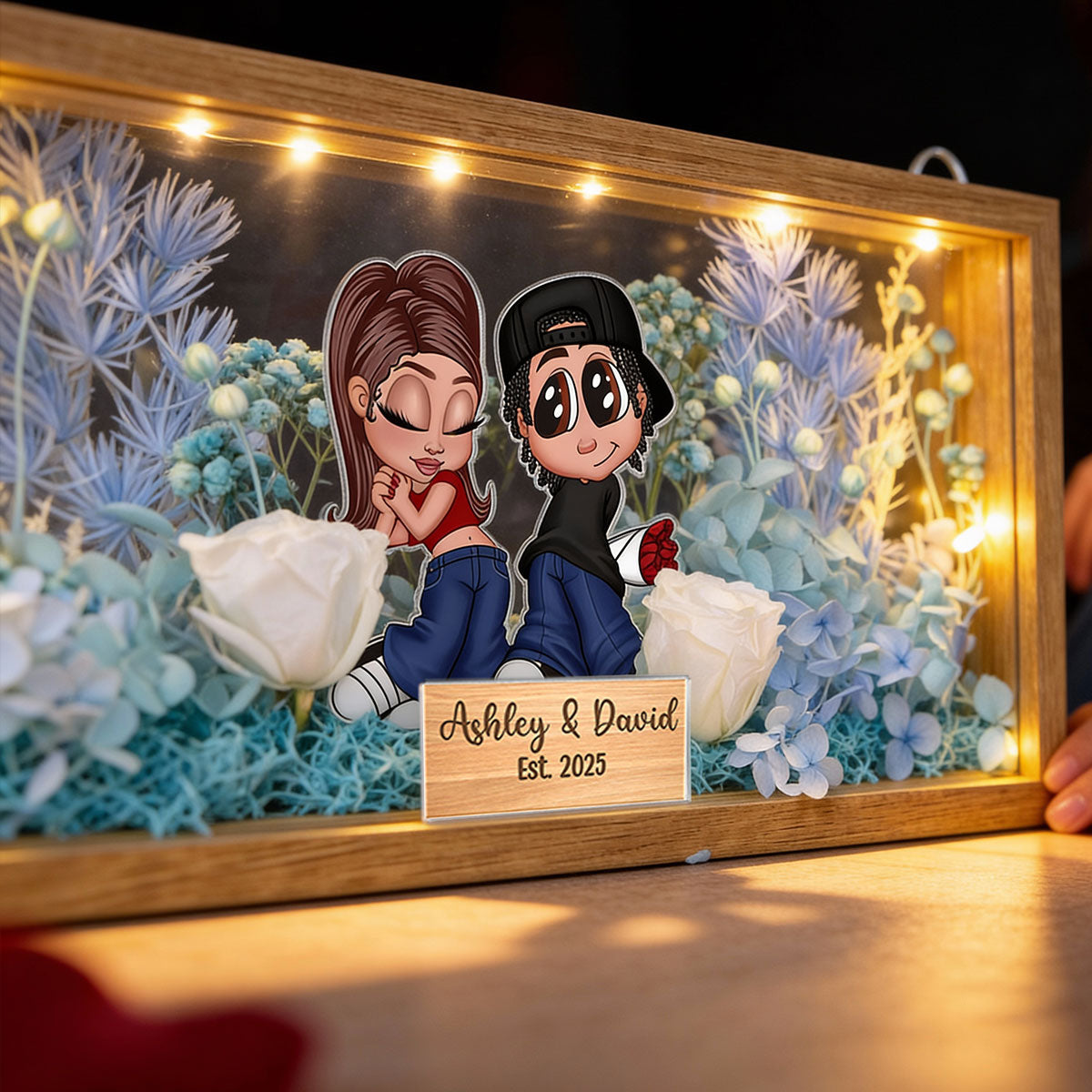 Eternal Love Y2K Couple - Personalized DIY Flower Shadow Box LED Night Light - Valentine's Day Gift, Anniversary Gift, Wedding Gift For Couple, For Him, For Her