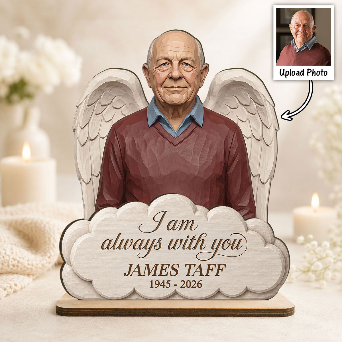 Always With You Custom Photo of Lost Loved One - Personalized 2-Layered Wooden Plaque - Memorial Gift, Sympathy Gift