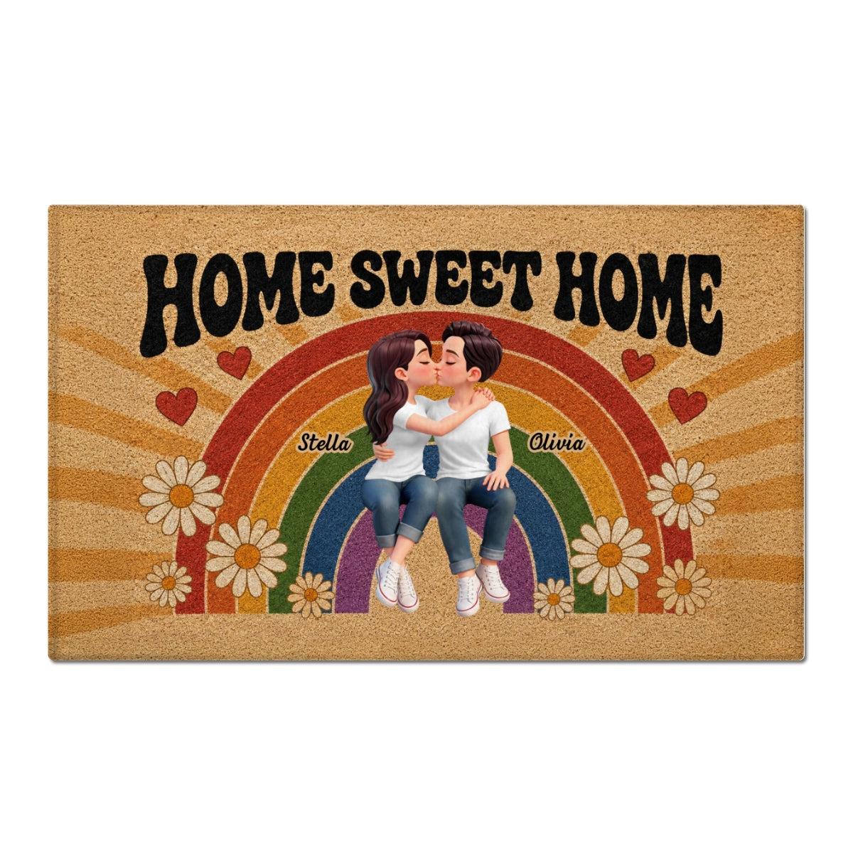 LGBT+ Rainbow Couple Home Sweet Home - Personalized Doormat - Gift For Couple, Happy Pride Month
