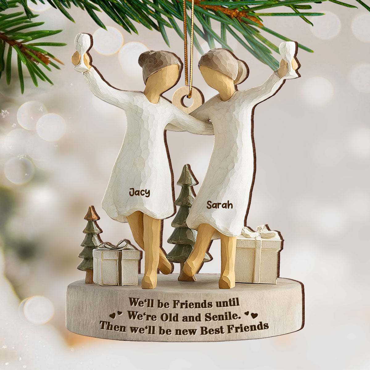 3D Effect Here's To Another Year Of Bonding - Personalized Wooden Ornament - Gift For Besties, Best Friends