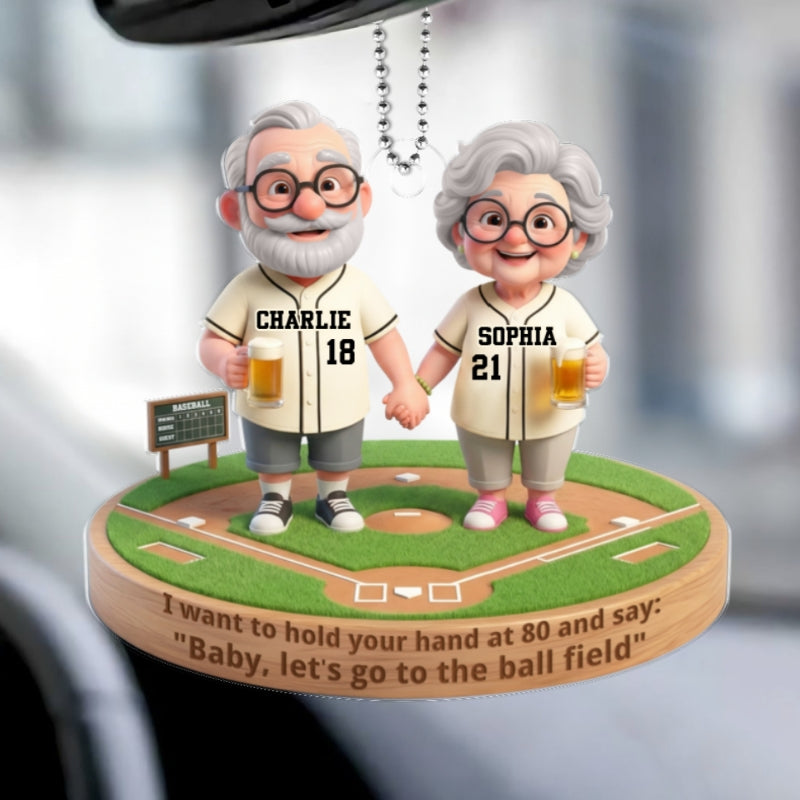 Baby Let's Go to the Ball Field Baseball Couple - Personalized Acrylic Car Hanger - Sentimental Gift for him, for her