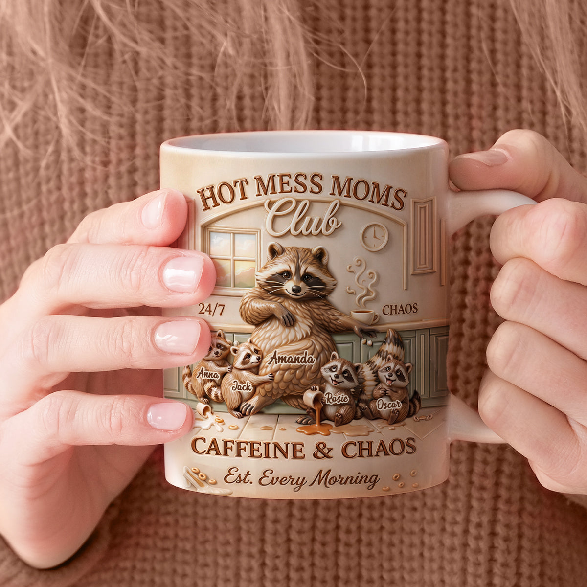 Hot Mess Moms Club - Personalized Mug - Funny Raccoon Coffee Mug for Mom, Mother's Day Gift for Wife