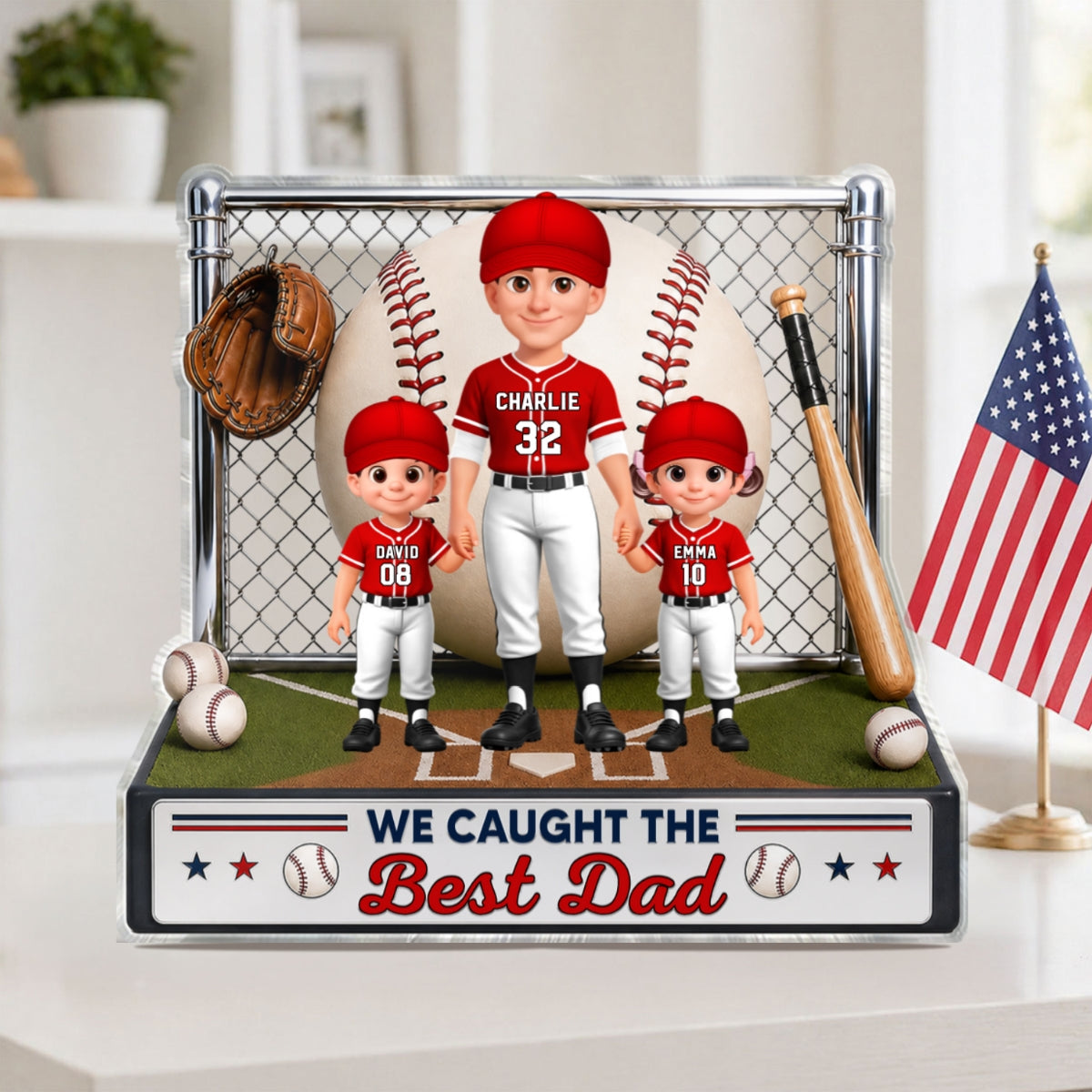 Baseball Dad And Kids We Caught The Best Dad - Personalized Acrylic Block Plaque -  Gift For Dad, Husband