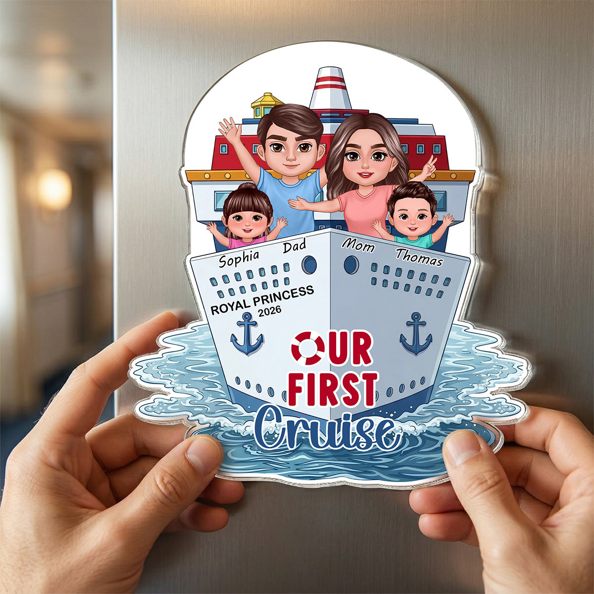 Our First Cruise Happy Family - Personalized Cruise Ship Door Magnet - First Time Cruise Trip Keepsake