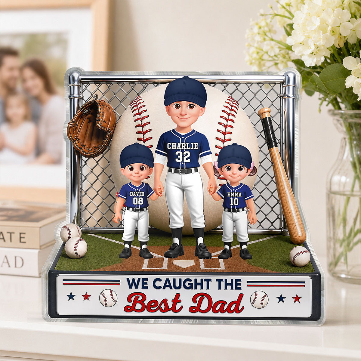 Baseball Dad And Kids We Caught The Best Dad - Personalized Acrylic Block Plaque -  Gift For Dad, Husband
