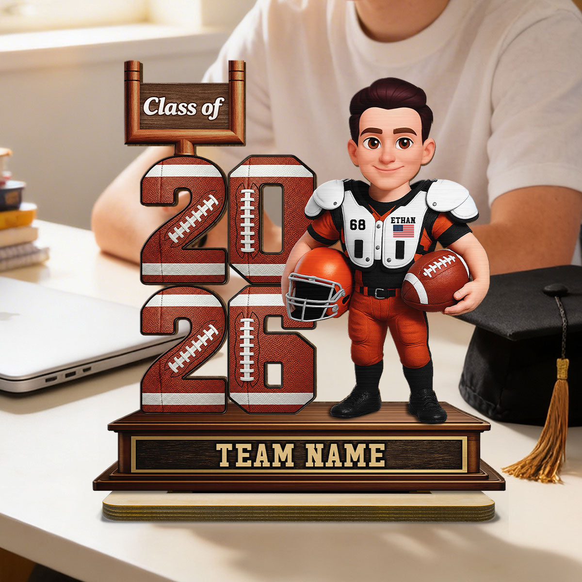 American Football Senior Class Of 2026 2027 - Personalized 2-Layered Wooden Plaque - Graduation Gift For Son, Daughter, Graduates