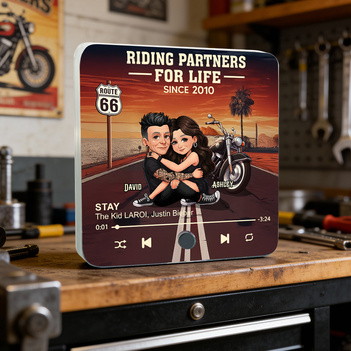 Bikers Couple Riding Partners for Life - Personalized Music Fridge Magnet - Gift for Him, Gift for Her