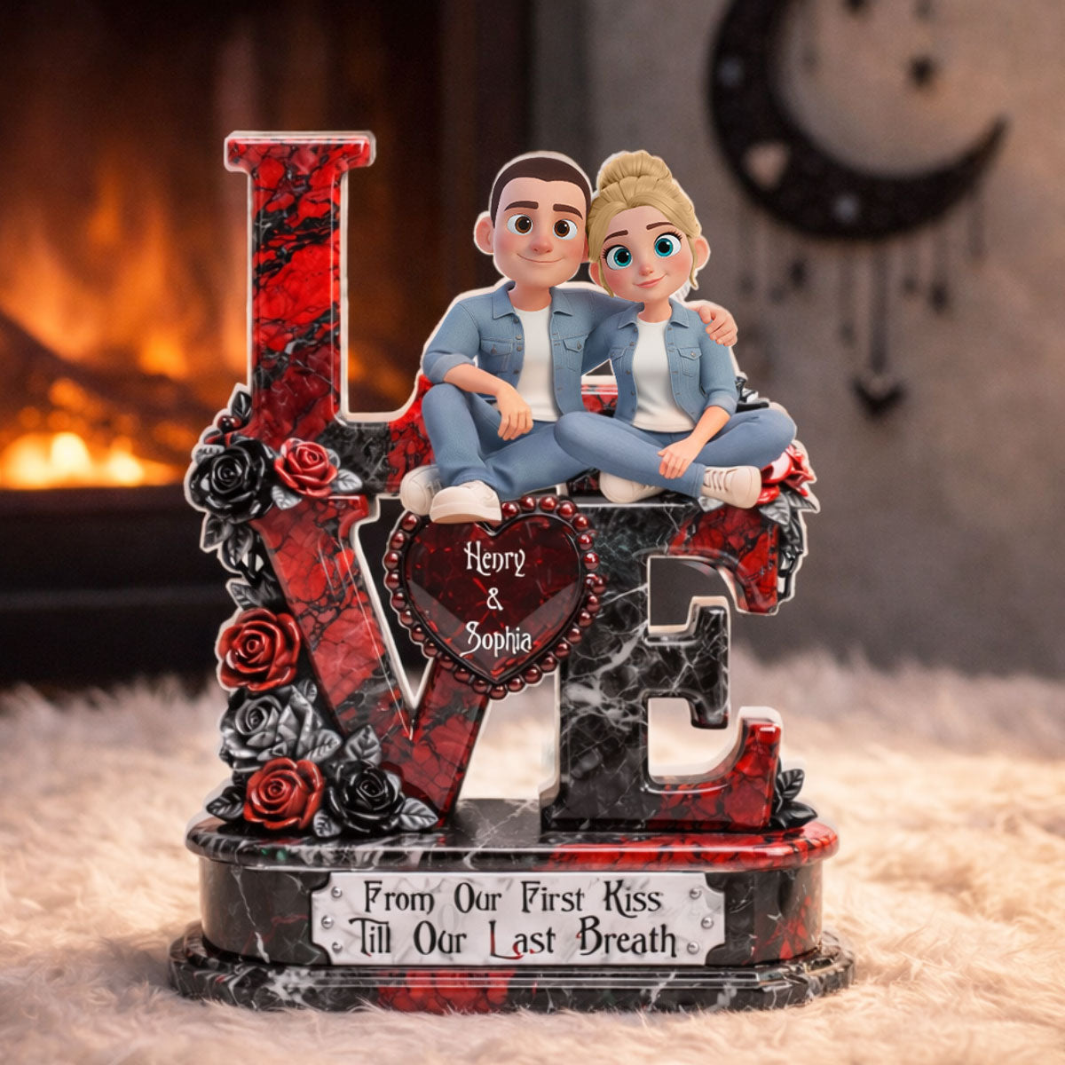 Couple Dark Romantic From Our First Kiss - Personalized Acrylic Block Plaque - Anniversary, Valentine's Day Gift, Gift For Him, Gift For Her