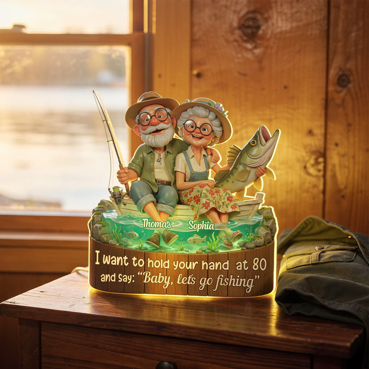 Baby Let's Go Fishing Old Couple - Personalized Light Box - Sentimental Gift for him, for her