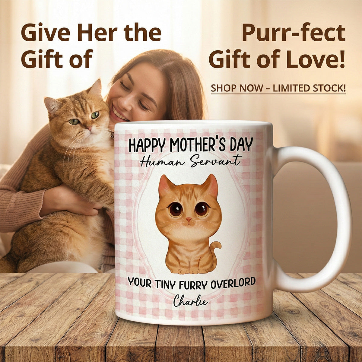 Watercolor Cat Happy Mother's Day Human Servant - Personalized Mug - Funny Mother's Day Gift For Cat Mom, Cat Lovers