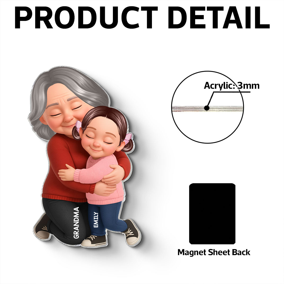 Grandma Grandkids Hugging - Personalized Acrylic Fridge Magnet - Mother's Day Gift For Grandma, Mom