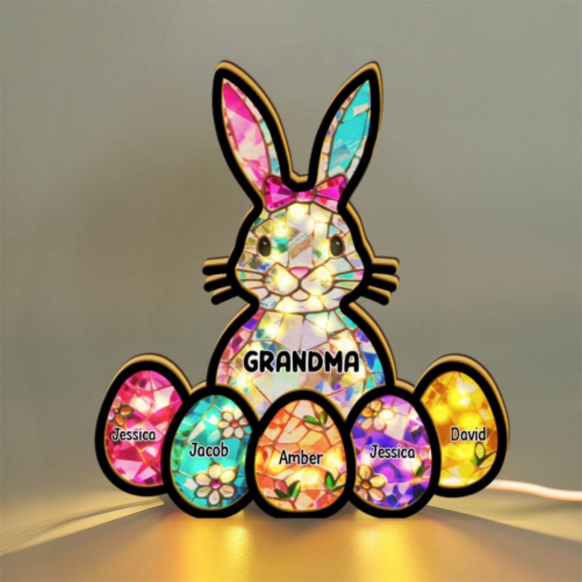 Bunny Grandma Easter Gift - Personalized Suncatcher Night Light - Easter Decor for Grandma