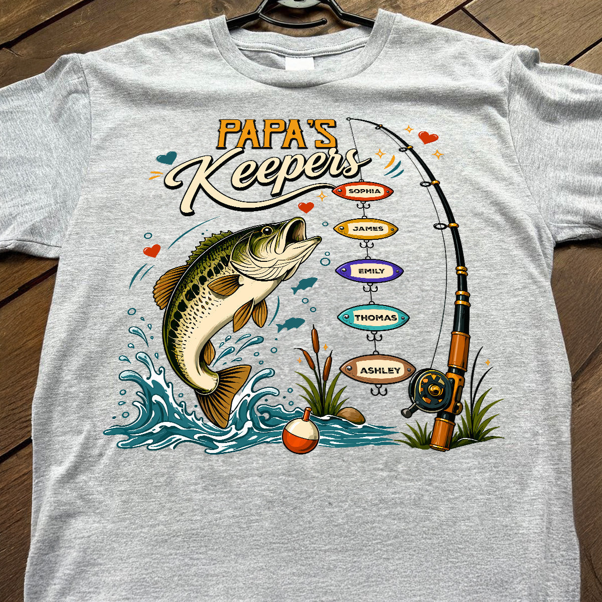 Grandpa's Keepers Fishing With Grandkids Names, Father's Day Papa Gift - Personalized Shirt