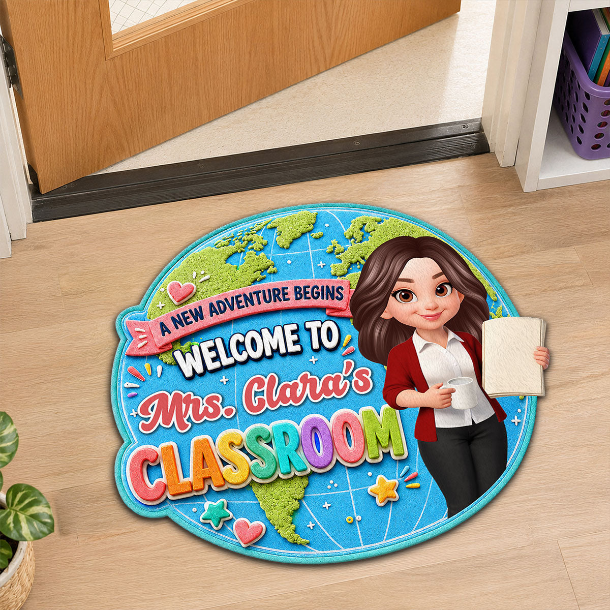 Globe Teacher Welcome To Classroom - Personalized Doormat - Back To School Gift For Teacher, Classroom Decor