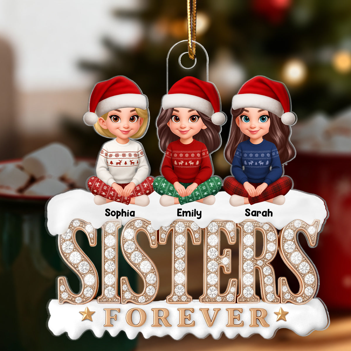 3D Shining Effect Beautiful Sisters Forever - Personalized Acrylic Ornament - Gift For Sisters