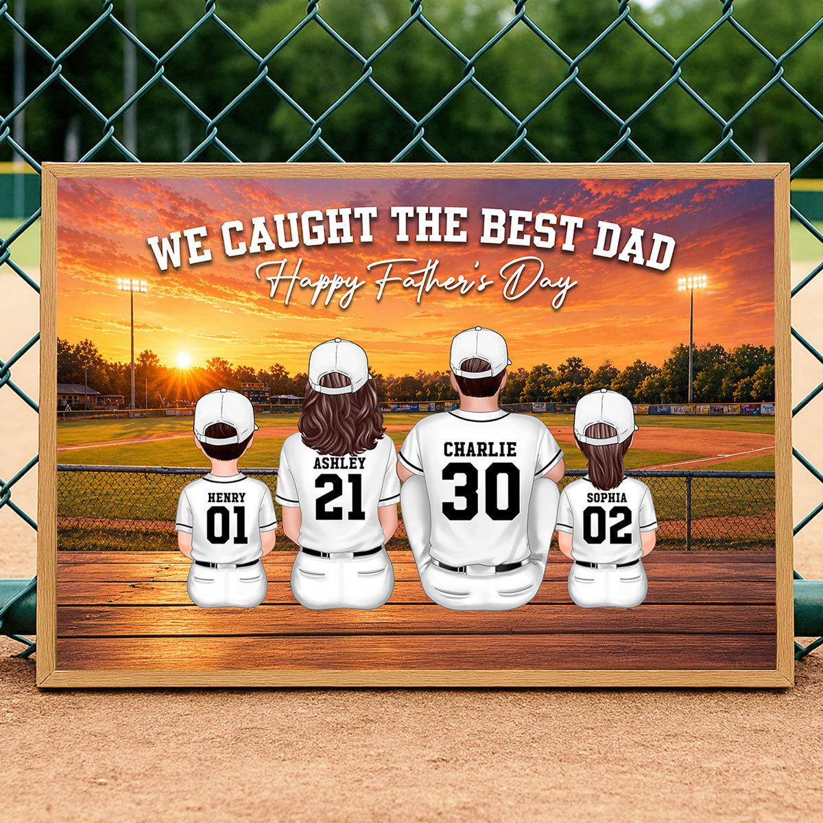 Baseball Bleachers Sunset We Caught The Best Dad - Personalized Poster - Father's Day Gift For Baseball Dad, Husband