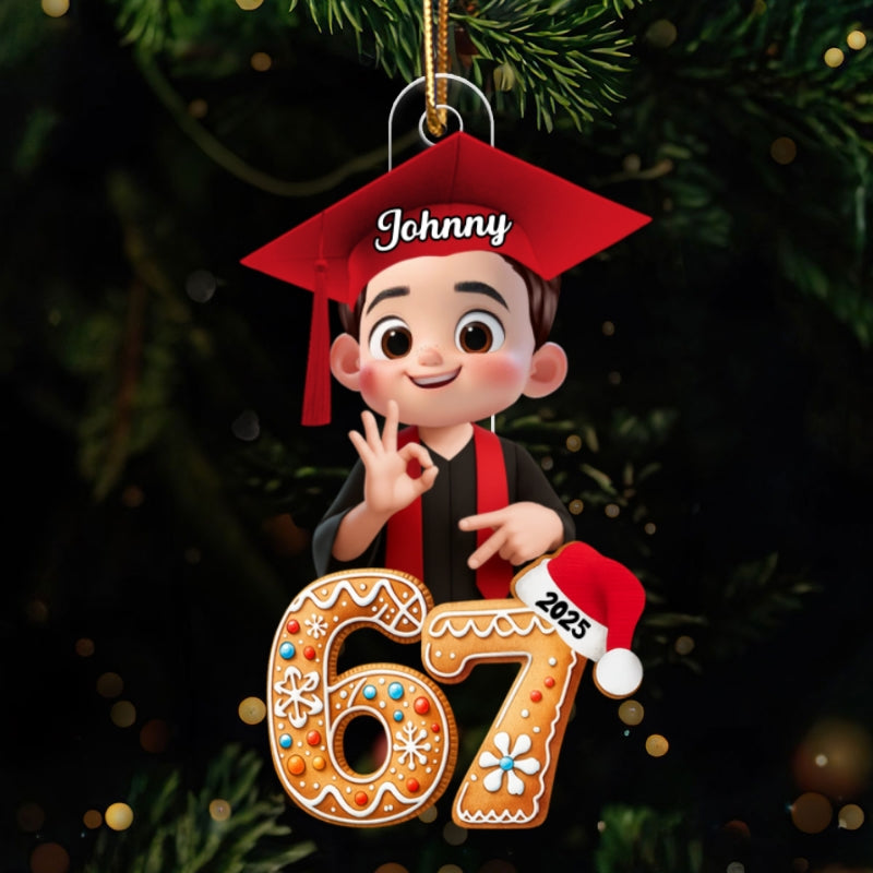 Christmas Pattern Senior Custom Six Seven 67 - Personalized Acrylic Ornament - Teen Slang Funny Tree Decor, Funny Teen Grandkid Gift