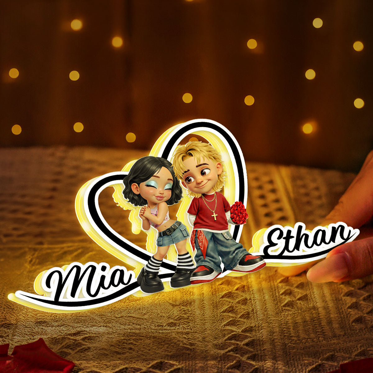Y2K Couple Heart Shaped With Names - Personalized Light Box - Heartfelt Valentine's Day Gift For Him, Gift For Her