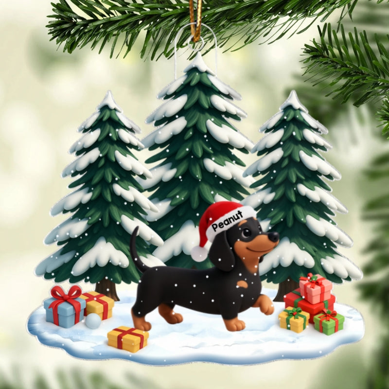 3D Effect Dog Christmas Dachshund Wiener Wonderland - Personalized Acrylic Ornament