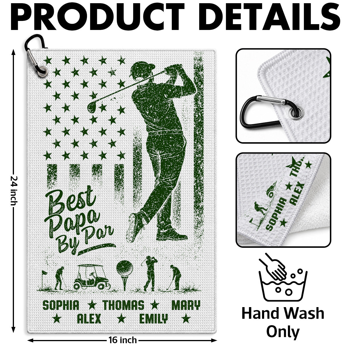 Best Dad Grandpa By Par Nation Flag Kid Custom Name - Personalized Golf Towel - Father's Day Gift For Golfers