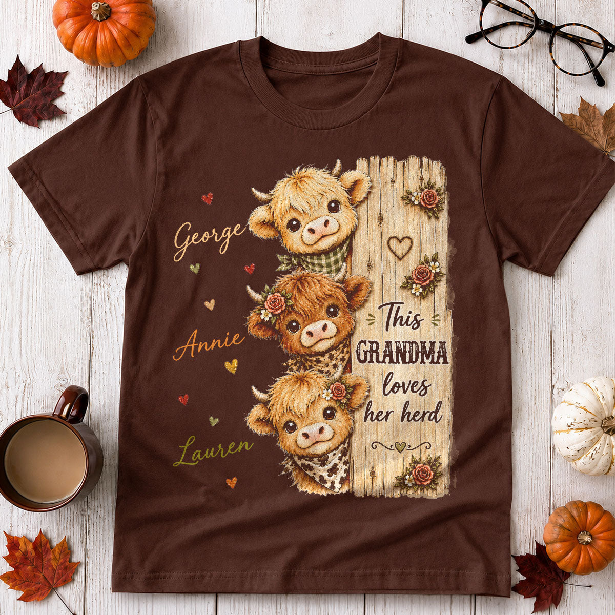 This Grandma Loves Her Herd Highland Cow - Personalized Shirt - Trendy Cozy Fall Shirt for Grandma