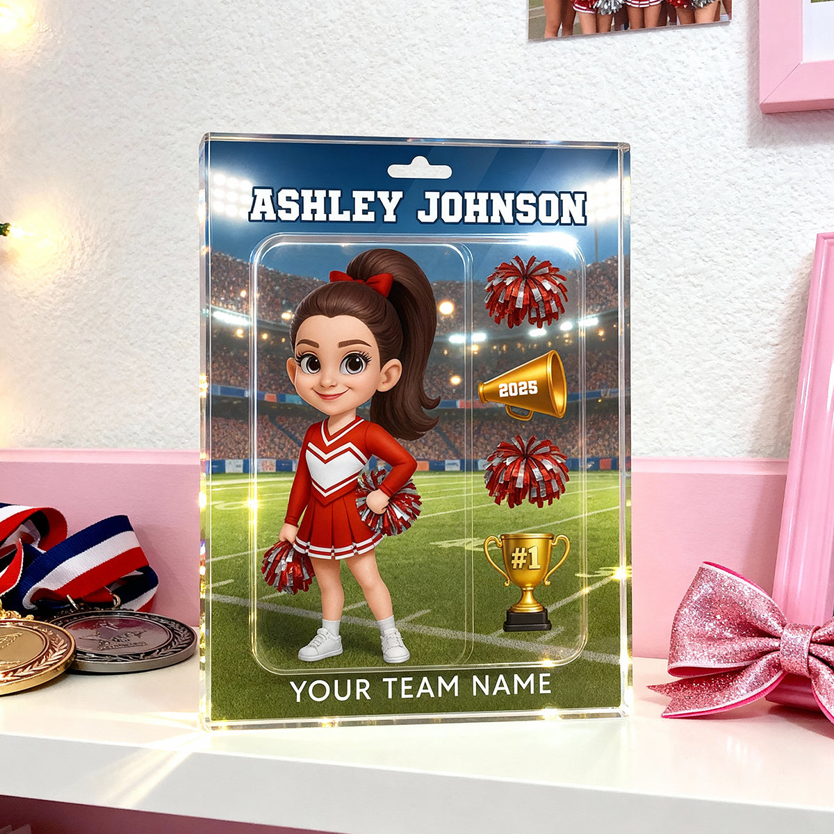 3D Effect Cheerleader Custom Figure Style - Personalized Acrylic Block Plaque - Christmas Gift For Cheerleaders, Granddaughter, Daughter