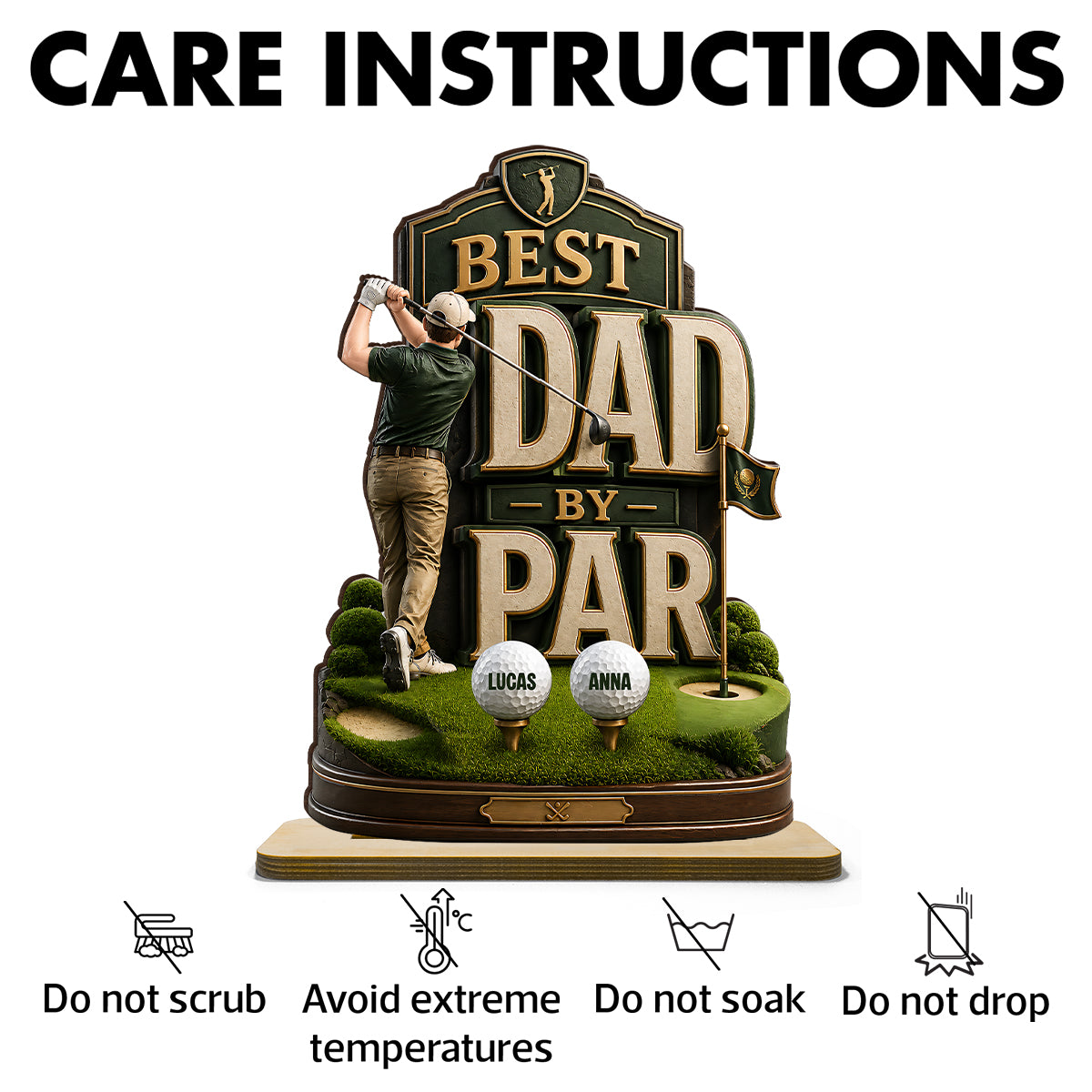 Golf Dad & Kids Best Dad By Par - Personalized 2-Layered Wooden Plaque -  Gift For Dad, Husband