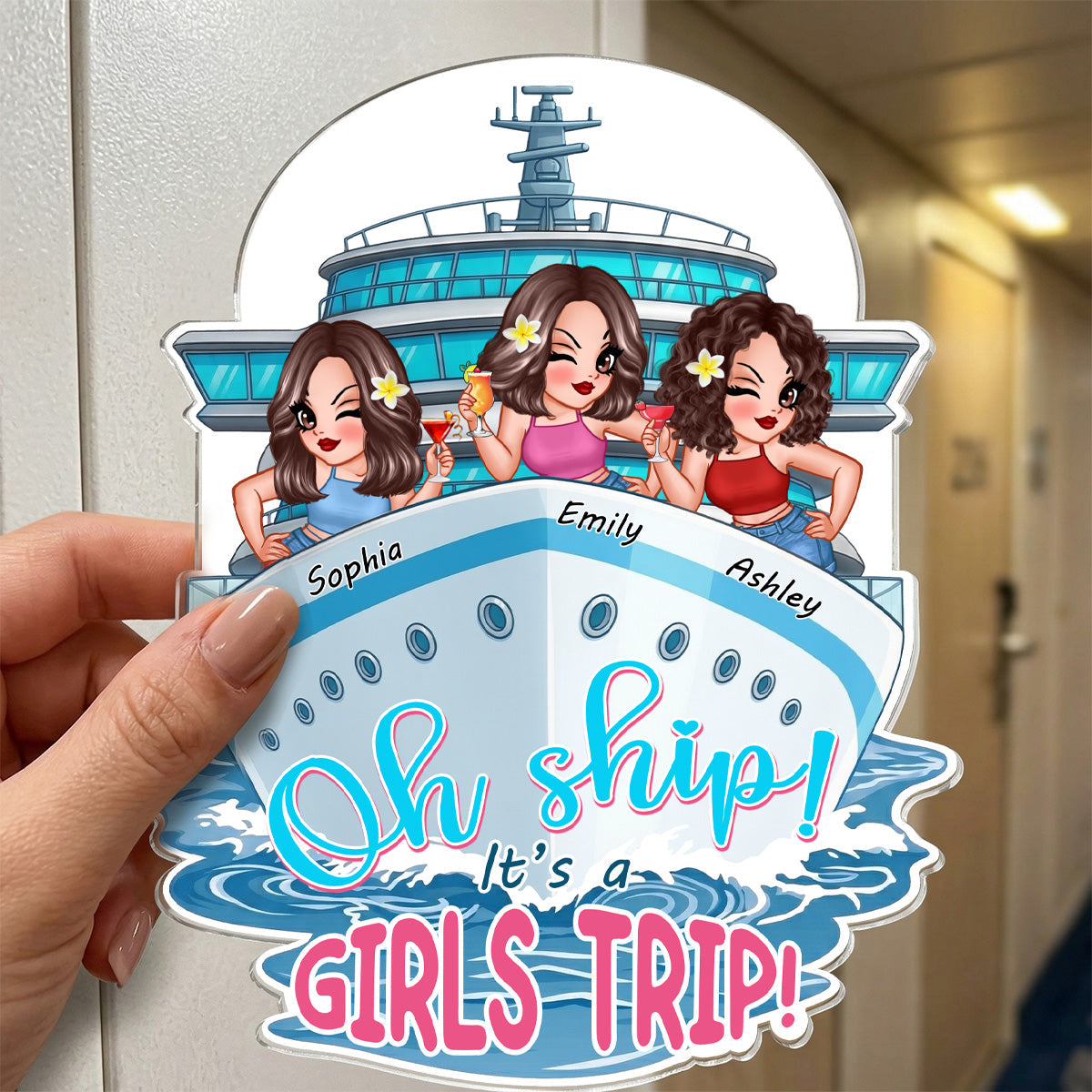 Girl Cruise Trip Pretty Women On Cruise - Personalized Cruise Ship Door Magnet - Girl Cruise Trip Keepsake