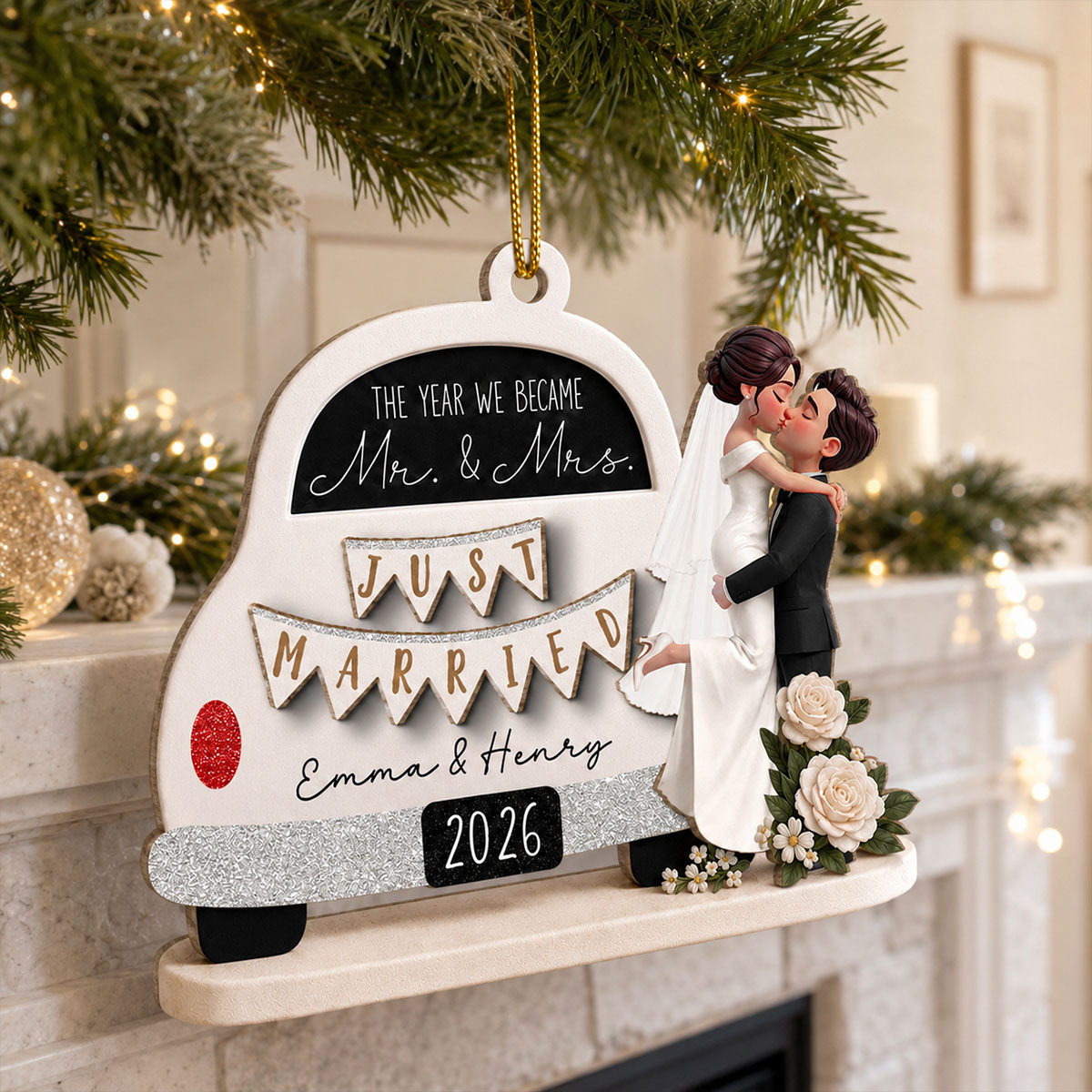 On-trend Couple - Personalized 2-Layered Wooden Ornament - Wedding Gifts for Couples Newlyweds 2026