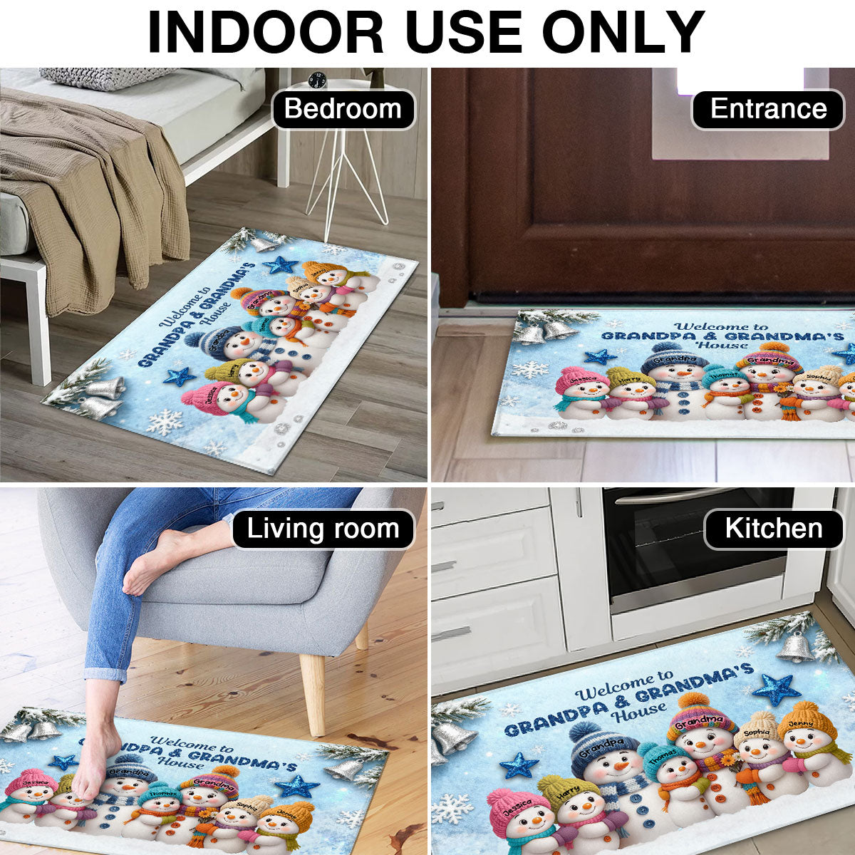 3D Effect Snowy Christmas Snowman Welcome To Grandma Grandpa House - Personalized Doormat